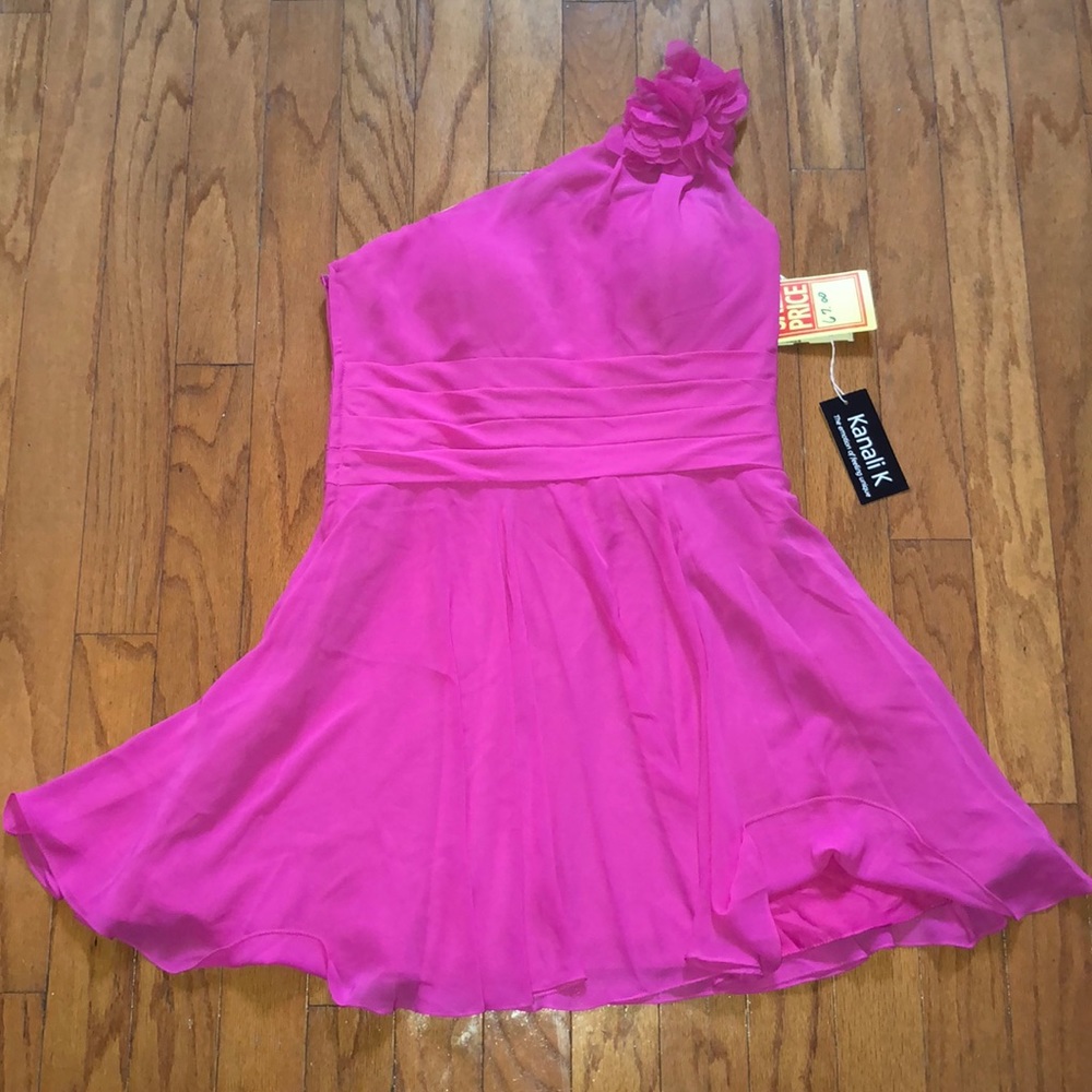 Pink 1 shoulder chiffon prom dress